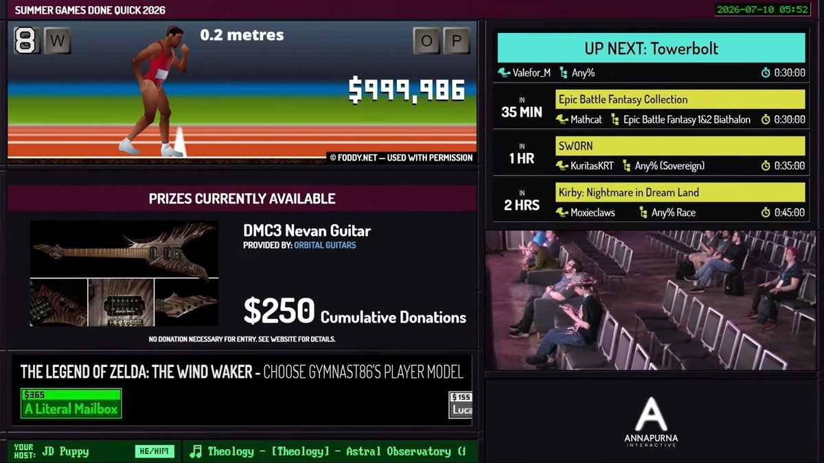 The marathon never sleeps, and neither does the SGDQ spirit. Early this morning, the team hit $1,000,000 raised for Doctors Without Borders! Proud to be part of a community that keeps the marathon—and the donations—running no matter what time it is.