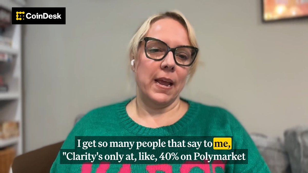 Despite prediction markets showing lower odds, Summer Mersinger says she's "99% sure" Congress will vote on the CLARITY Act and puts its chances of passage at around 60%