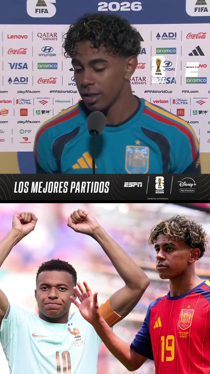 "SOMOS PARA MÍ LAS DOS MEJORES SELECCIONES (ESPAÑA Y FRANCIA) DEL MUNDIAL) LAMINE YAMAL DEJÓ EN CLARO SU OPINIÓN ANTES DE LA SEMIFINAL ⚽ #ESPNMundial 📺 Mirá los mejores partidos de la #FIFAWorldCup por ESPN, en el Plan Premium de #DisneyPlus