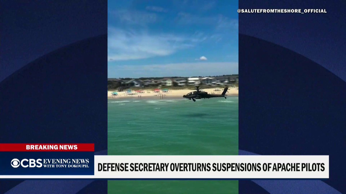 The suspensions of eight Apache helicopter pilots in the South Carolina Army National Guard who flew at a low altitude over a beach have been lifted, the Pentagon said Friday. Video showed the helicopters flying low over a beach as part of a July 4th "Salute from the Shore" flyover.