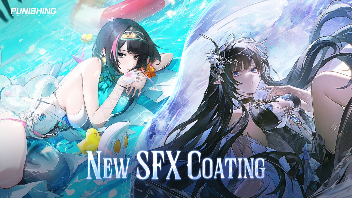 [Punishing: Gray Raven | "Of Solitude and Stillness" New Coating PV] The sun sets. The breeze drifts by, stirring the water into gentle ripples. There, two silhouettes merge as they stroll toward the evening light. As dusk draws near, the shimmering waves reflect the smile in her eyes. Together with her, they weave summer memories worth keeping close forever. Helentine: Lacrimosa New SFX Coating [Azure Embrace], Selena: Pianissimo New SFX Coating [Shimmering Tide] available soon. Please stay tuned for further details on how to obtain them.