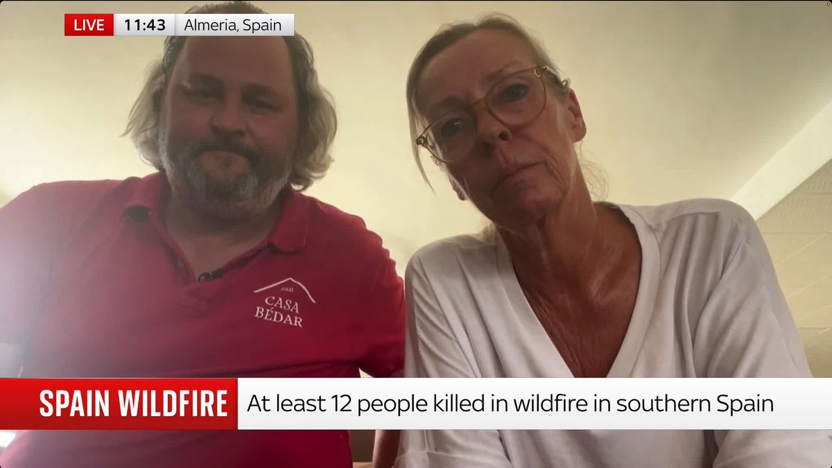 “The only news we’re getting is from friends on Facebook and WhatsApp.” Stefan and Isabelle Wenes, who run a B&B in Bedar and have been forced to evacuate, talk of the uncertainty facing residents as wildfires sweep through southern Spain. 📺 Sky 501/YT
