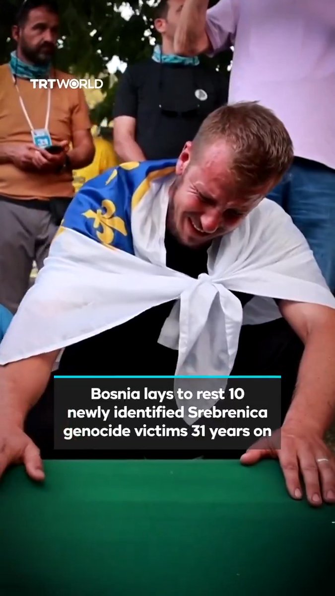 31 years after the Srebrenica genocide, grieving families in Bosnia lay to rest 10 newly identified victims. Clothed in traditional green shrouds, the coffins are carried by mourners to the Potocari Memorial Cemetery on the anniversary of the July 1995 genocide. The victims, ranging from 20 to 56 years old, are among the more than 8,300 Bosniak men and boys systematically killed by Bosnian Serb forces. Decades on, forensic teams continue the painstaking work of identifying fragmented remains scattered across mass graves, offering delayed closure to families who have waited a lifetime to say goodbye