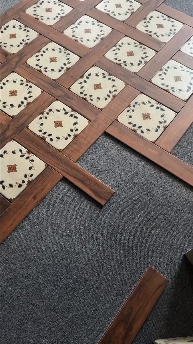 Antique tiles with walnut wood strip