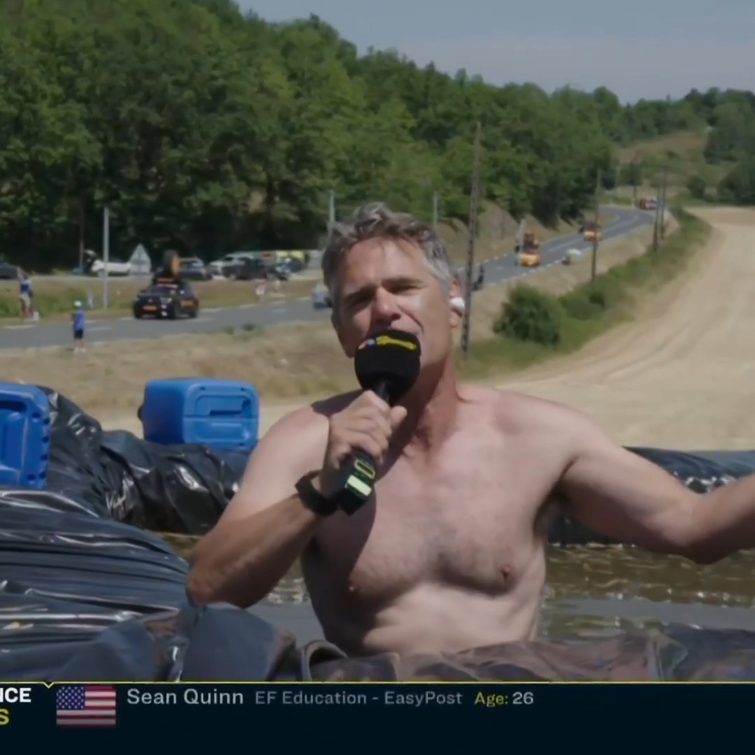 The yearly tradition continues, Porino found a pool! 😂 Steve Porino #TDF2026 📺: NBC & Peacock