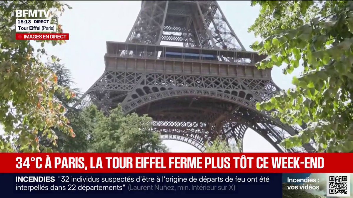 Canicule: Paris en vigilance rouge, la Tour Eiffel ferme ses portes à 16h