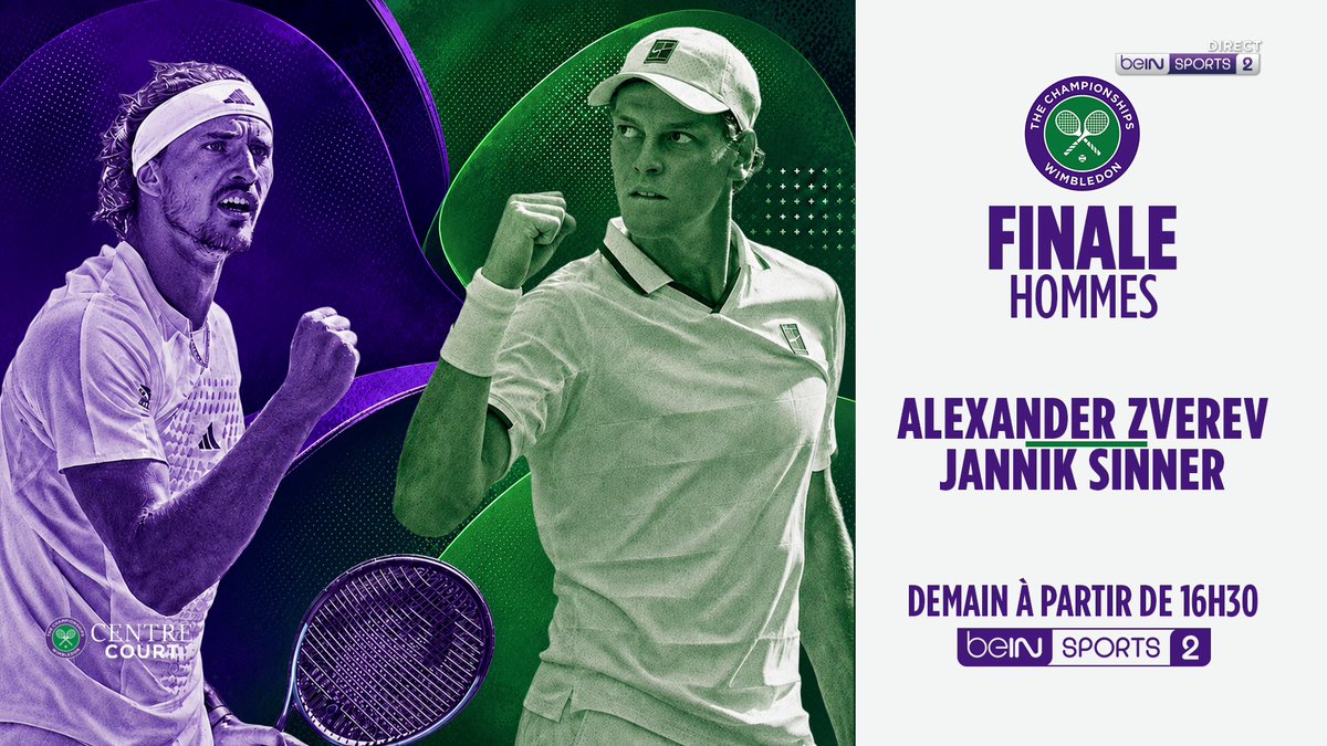 🏆🎾 #Wimbledon 🇩🇪 Alexander Zverev 🆚 Jannik Sinner 🇮🇹 : Qui soulèvera le trophée ? 👀 RDV ce dimanche dès 16h30 sur beIN SPORTS 2 pour le savoir !