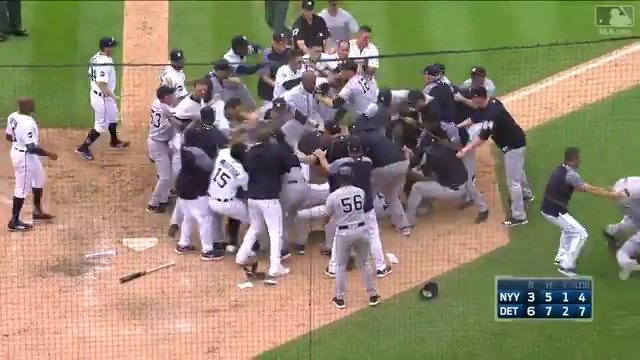 August 24, 2017: Miguel Cabrera swung on Austin Romine, sparking a full-blown brawl. The game featured three separate bench-clearing altercations and a total of eight ejections. Absolute chaos. 🥊 #DNMW #RepDetroit