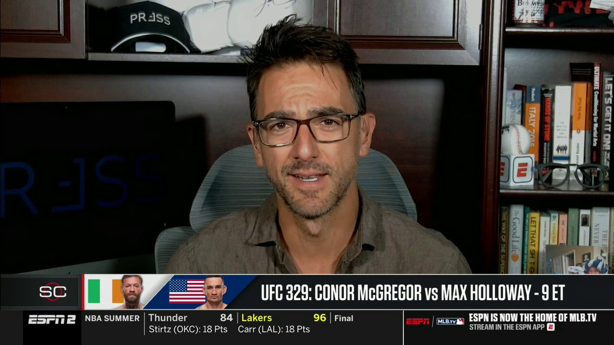 "Fives years off, the big leg injury. ... That's a lot to come back from. ... I do not see Conor McGregor winning by decision tonight. I think if he wins, it's going to be by knockout." —Brett Okamoto on Conor McGregor's return vs. Max Holloway 👀 #UFC329