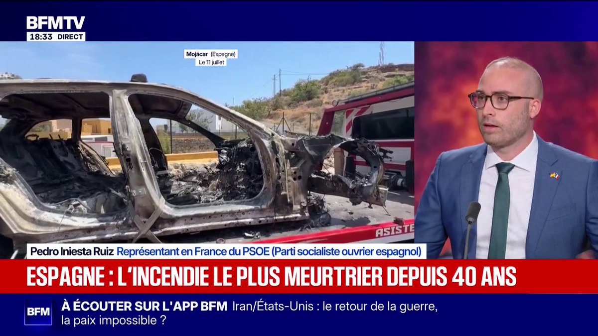 💬 "Une fois que la tragédie passera, ça sera le temps de déterminer les responsabilités politiques" ➡️ Pedro Iniesta Ruiz, représentant du Parti socialiste ouvrier espagnol en France, à propos de l'incendie en Andalousie