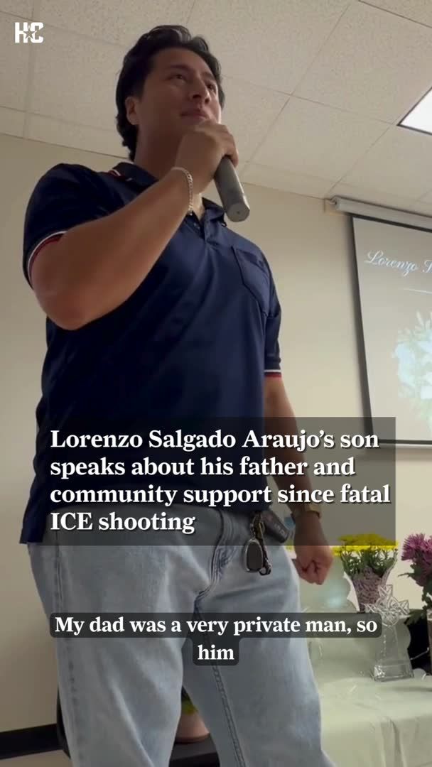 Ronaldo Salgado spoke about his father, Lorenzo Salgado Araujo, during a community vigil Saturday morning, reflecting on his love for soccer and the Mexico National Team, the pride his father took in his work building homes, and the private life his father enjoyed. On Tuesday, 52-year-old Salgado was fatally shot by an ICE agent in Houston's Magnolia park. Community members in Houston rallied together after the shooting to demand a local, independent investigation into Salgado's death and raised more than $400,000 to support his family members.