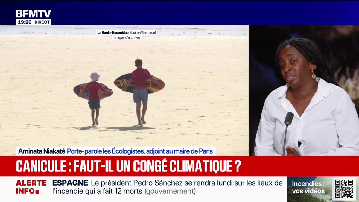 💬 "Dans des situations de catastrophe naturelle, les salariés peuvent être empêchés de se rendre sur leur lieu de travail" ➡️ Aminata Niakaté, explique le principe du congé climatique, proposé par Les Écologistes