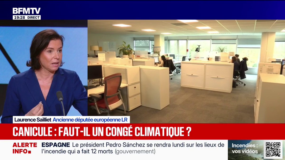 💬 "Les gens n'auraient pas travaillé à la première canicule mais ils travailleraient à la deuxième" ➡️ Laurence Sailliet, ancienne députée européenne LR, explique son opposition au congé climatique