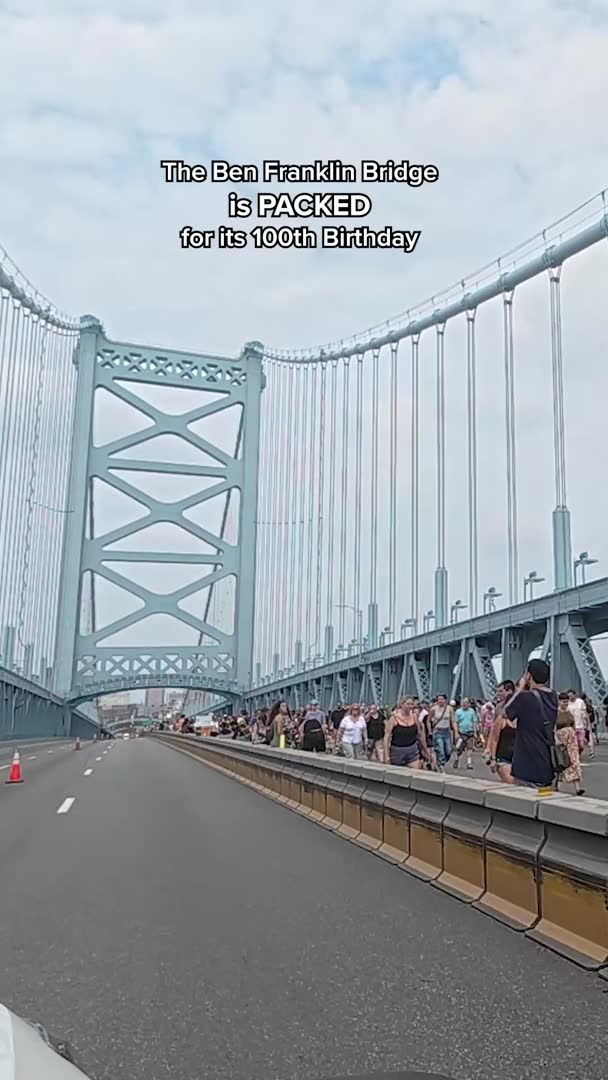 The Ben Franklin Bridge is PACKED for its 100th Birthday celebration.