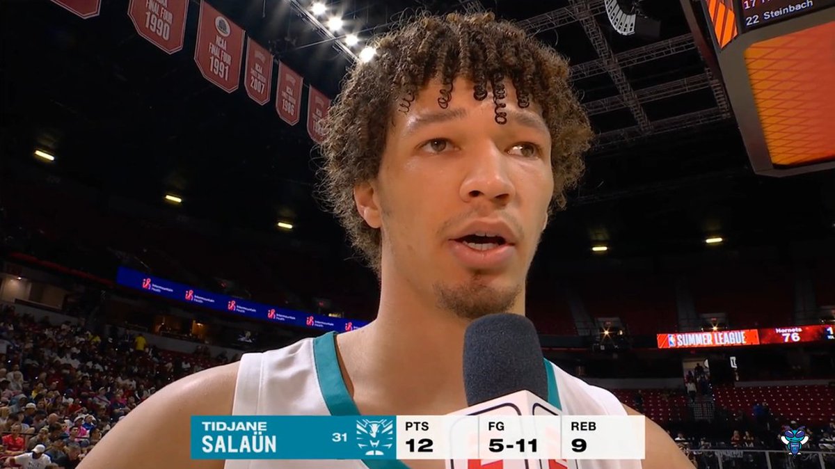 🎙️ Tidjane Salaun on his Summer League mindset: "Trying to be better at everything... just compete, have the opportunity to show improvement, and gain trust from the coach." "That comes from the culture of the Hornets: Play together, share the ball, and just be sharp with it."