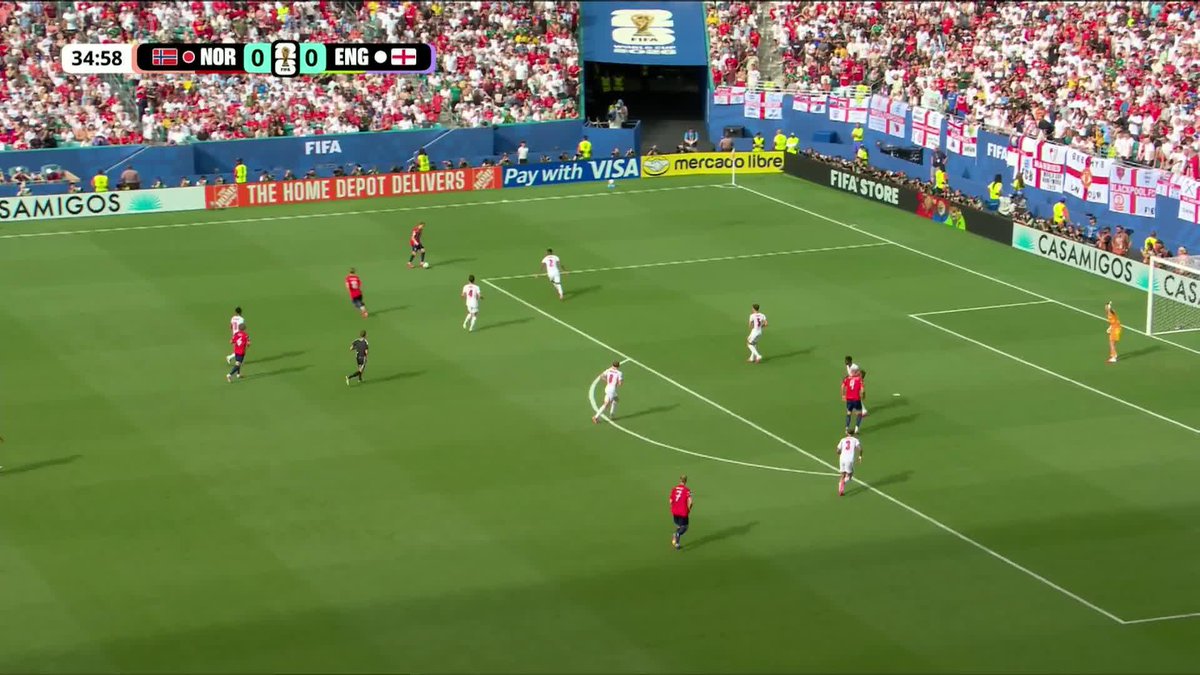 WHAT A FINISH! Harry Kane gets dispossessed by Norway and Andreas Schjelderup fires one off the post and in to give Norway the lead.