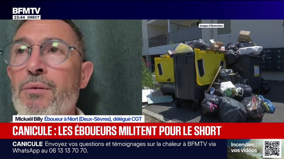 "Ça reste très compliqué, c'est des conditions qu'on a jamais connues", témoigne Mickaël Billy, éboueur à Niort et en grève pour réclamer le droit de travailler en short