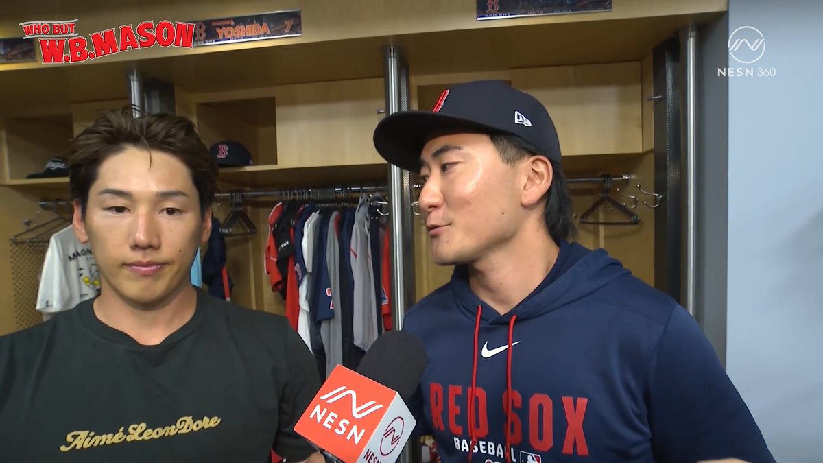 Masataka Yoshida after the Red Sox won their 8th straight game ⬇️ "We're grinding; we're being aggressive in the zone and at bat; the pitching staff, everyone is being aggressive, and it's a good thing." 😤 🎙️ Presented by W.B. Mason Co.