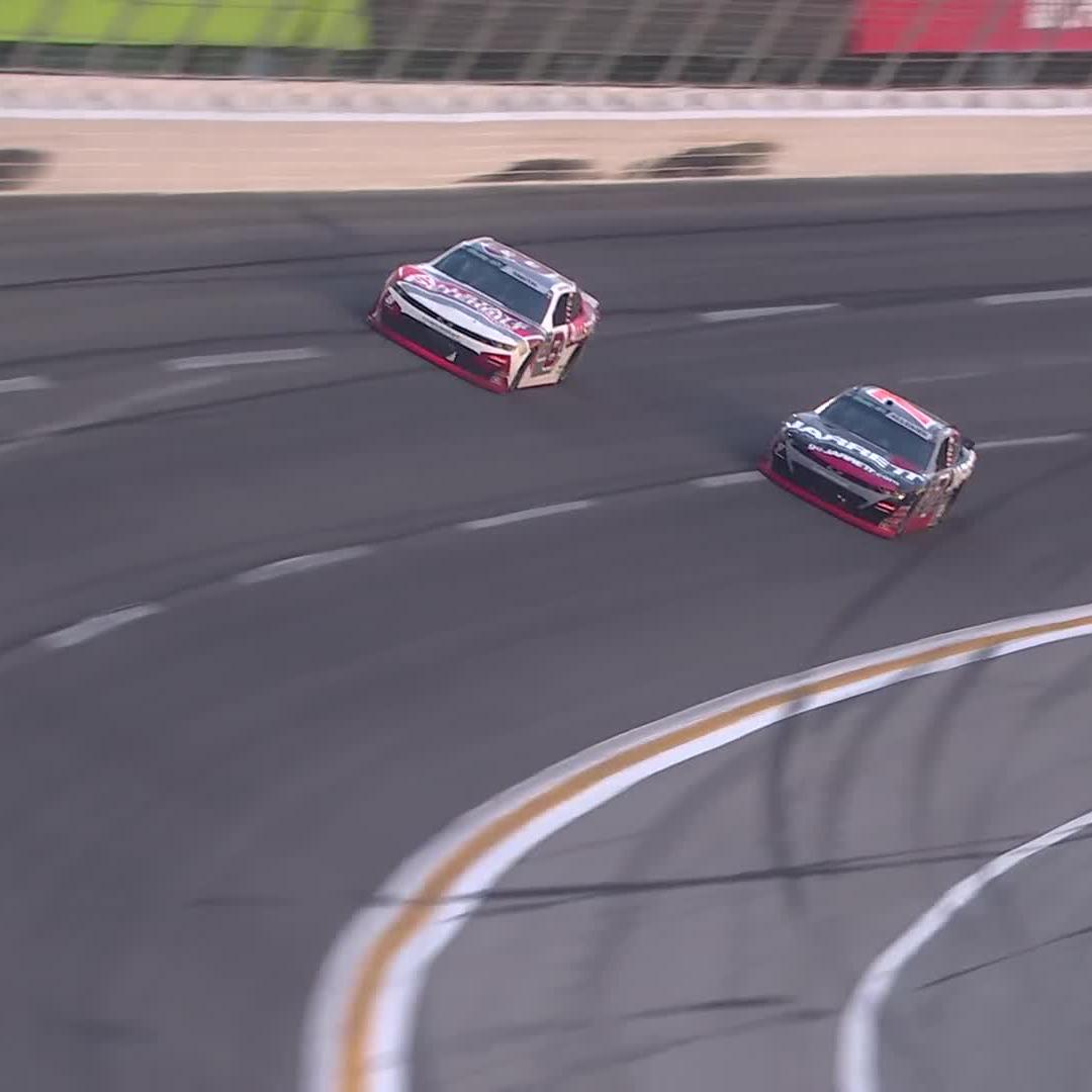 How's THAT for a stage finish?! Points leader Justin Allgaier takes Stage 2 from his teammate.