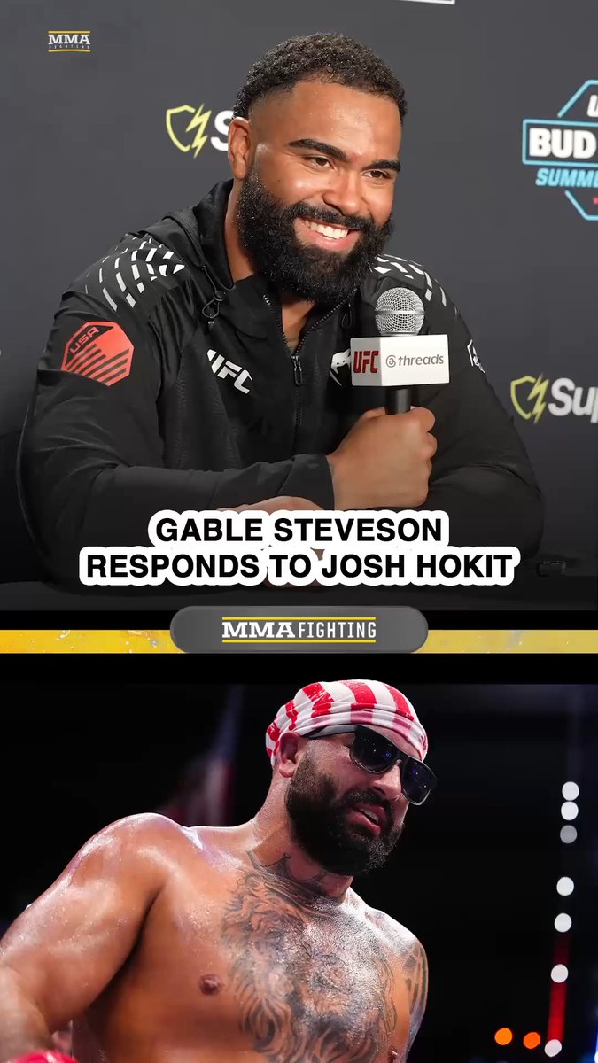 Gable Steveson claps back at Josh Hokit's recent comments before his #UFC debut at #UFC329: "I like Josh as a fighter. Josh, as a character, wants to make sure people follow him on Instagram. … If the time comes with Josh, so be it. We'll make it happen."