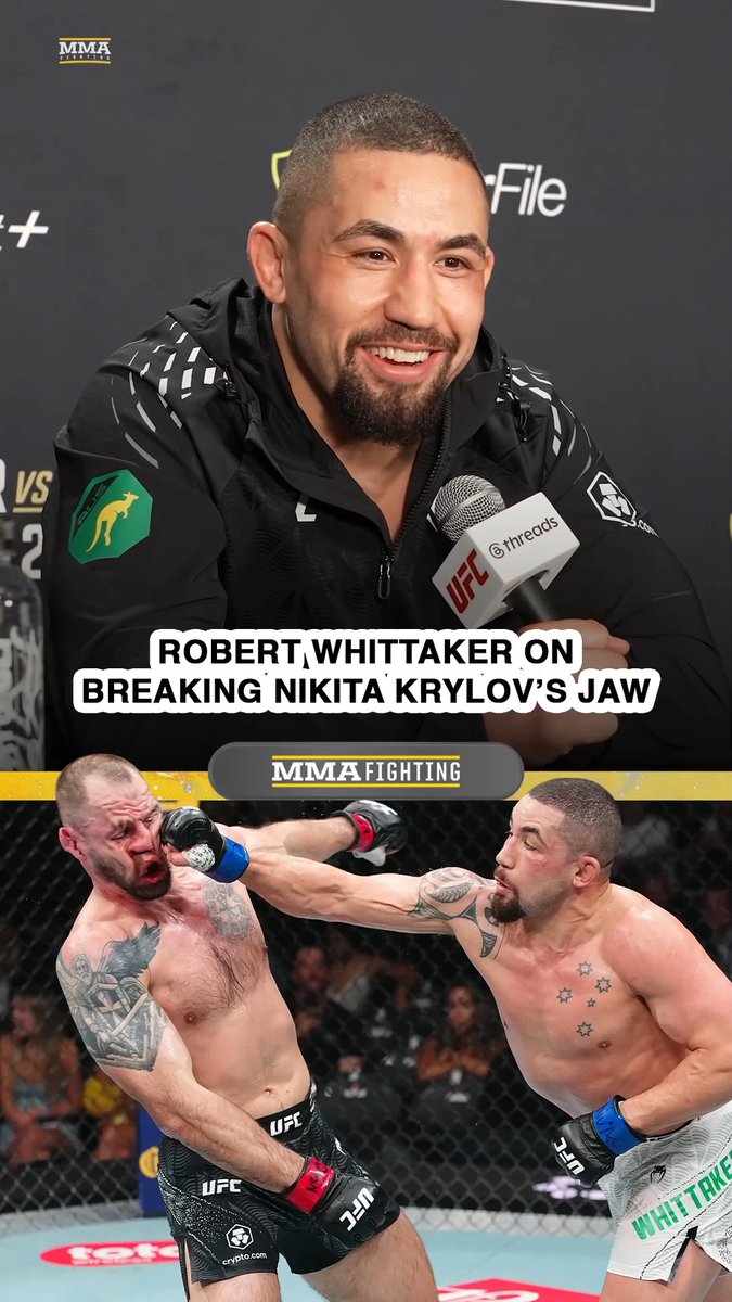 Robert Whittaker reacts to breaking Nikita Krylov's jaw at #UFC329: "By no means am I unhappy that I hurt him. He would have done it to me. … He's getting a paycheck. That's how this works."