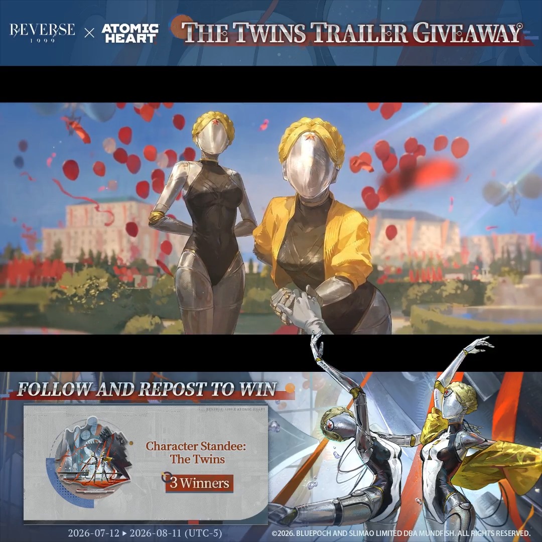 The Twins Trailer - Graceful Weapons | Reverse: 1999 x Atomic Heart Disciplined, rational, sophisticated, unbreakable. The very pinnacle of science and art! Collab Version will be available on Jul. 23rd (UTC-5). [Giveaway] 1. Follow Reverse: 1999 | Collab Version Coming Jul.23rd 2. RT before Aug.11th