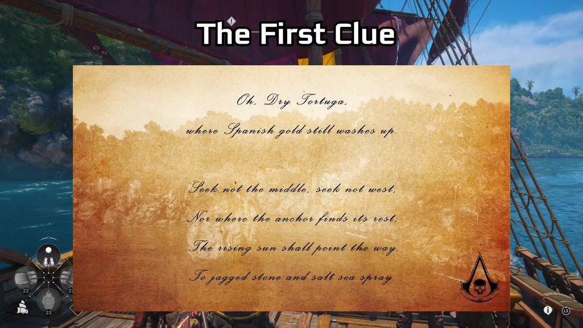 Here is how you can find the first Hidden Chest as part of the Assassin's Creed Black Flag Resynced Community Treasure Hunt! 🔵 Dry Tortuga area 🔵 Coordinates (421, 939) 🔵 Reward: 4000 Reales