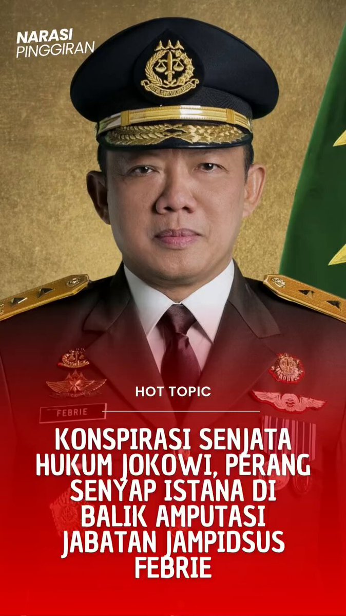 Makin runyam sengkarut penumbalan Febrie Adriansyah. Febrie terlalu nekad nyentuh harkat, martabat &amp; logistik “kerajaan Solo di kasus korupsi MBG, Chromebook, dan kehutanan. Cita-cita jadi Jaksa Agung pupus sejak dia berpaling ke Prabowo buat memberantas korupsi raksasa mereka.