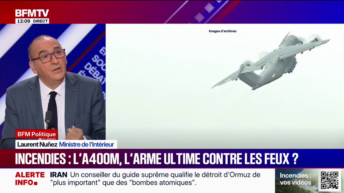 "Nous avons bon espoir d'ici 15 jours de pouvoir commencer à expérimenter des largages" avec l'A400M, confirme Laurent Nunez, le ministre de l'Intérieur