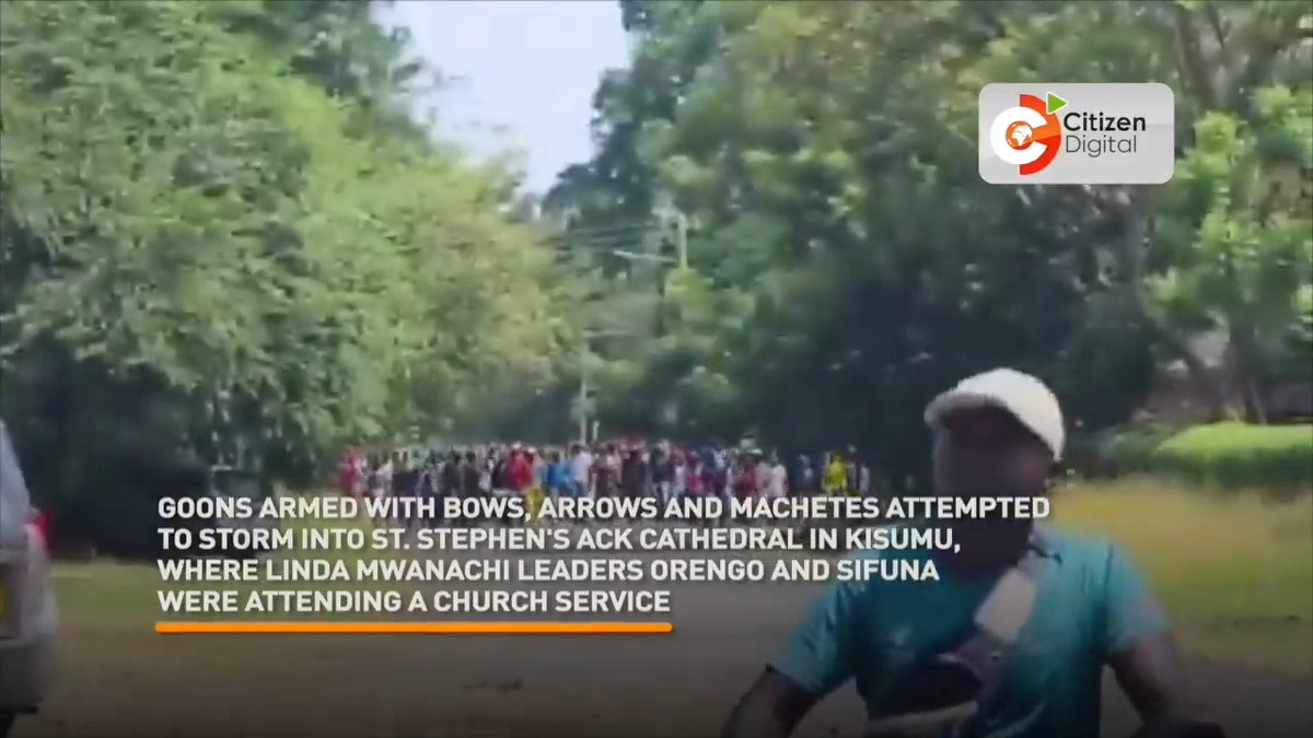 Goons armed with bows, arrows and machetes attempted to storm into St. Stephen's ACK Cathedral in Kisumu, where Linda Mwanachi leaders Orengo and Sifuna were attending a church service