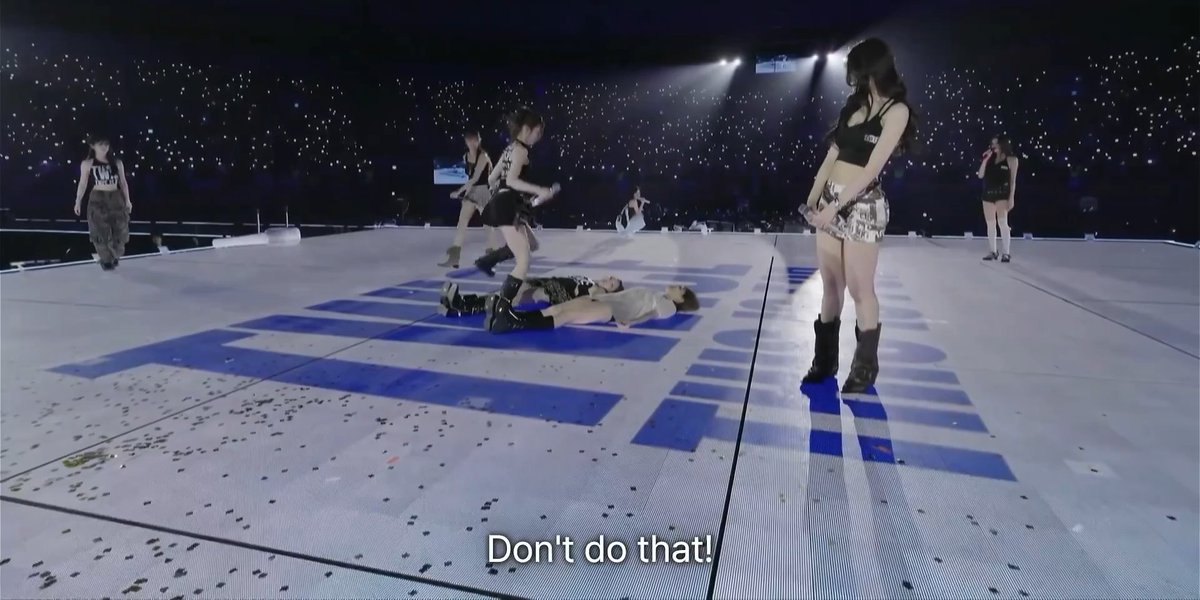 Unnie line playing hopscotch with Nayeon and Momo's bodies while maknae line is watching and scolding them 😭