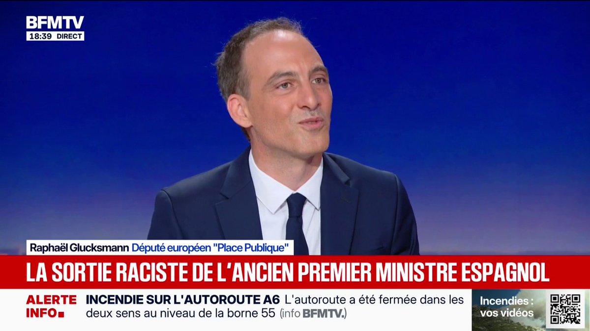 "Monsieur Rajoy a gagné déjà la coupe du monde du racisme", estime Raphaël Glucksmann après les propos de l'ancien Premier ministre espagnol sur l'équipe de France