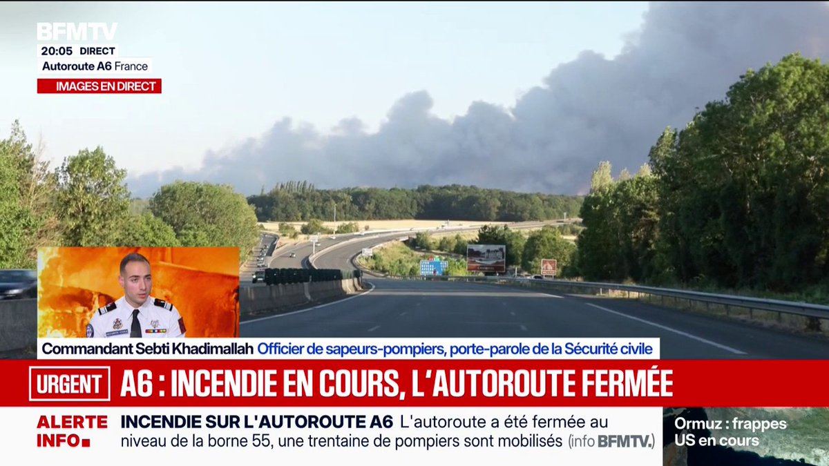 Incendie à proximité de l'A6: une trentaine d'hectares brûlés et une centaine de pompiers mobilisés
