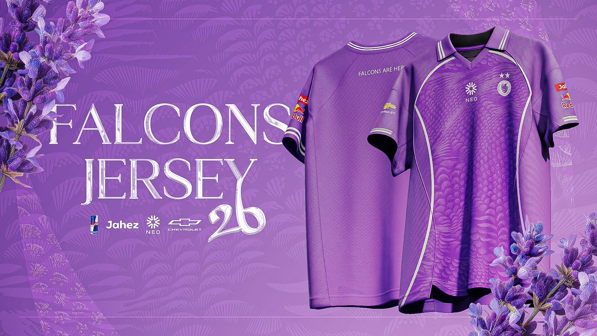 Inspired by the beauty of lavender, the 2026 Falcons Female Jersey مستوحى من رونق الخزامى، نقدّم جيرسي فالكونز النسائي 2026 💜🦅 متوفر الآن — Available Now