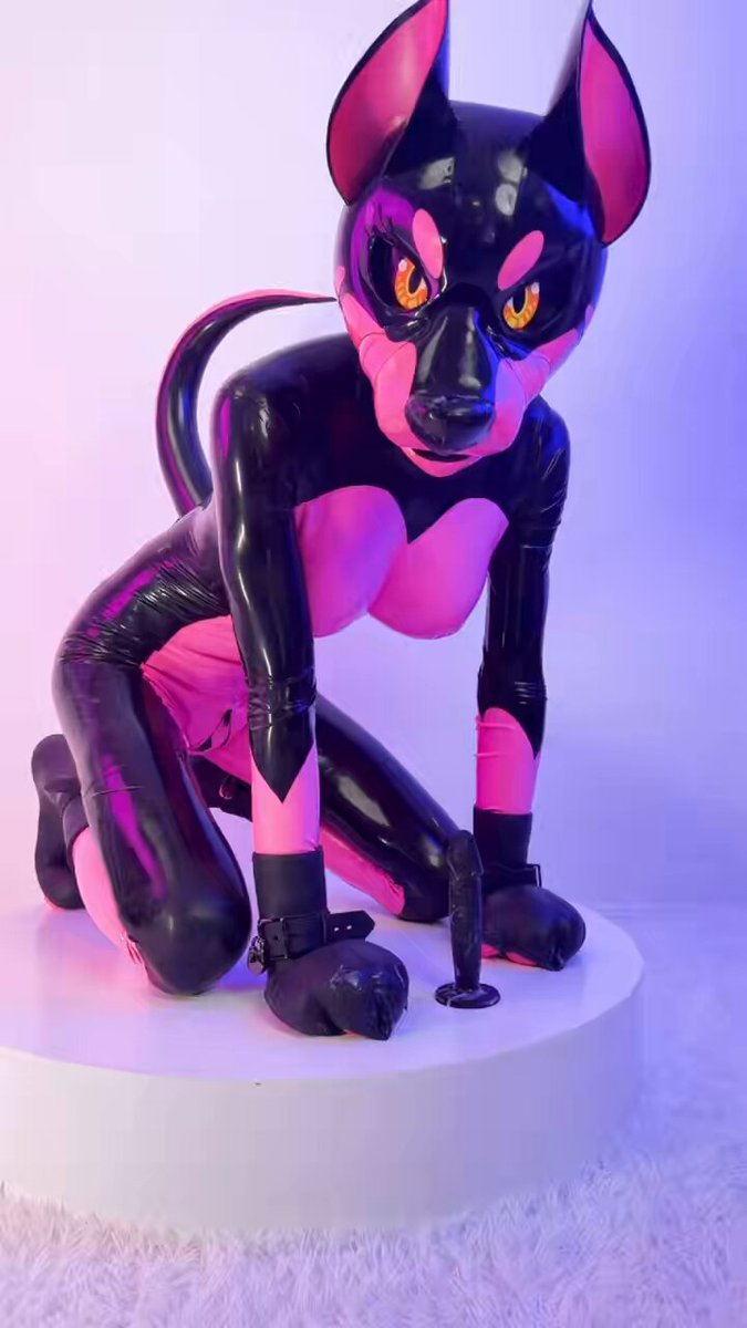 Sucking her new dog toy 🦴 She’s training her throat for you… Sound on 🔊 #latex #furry