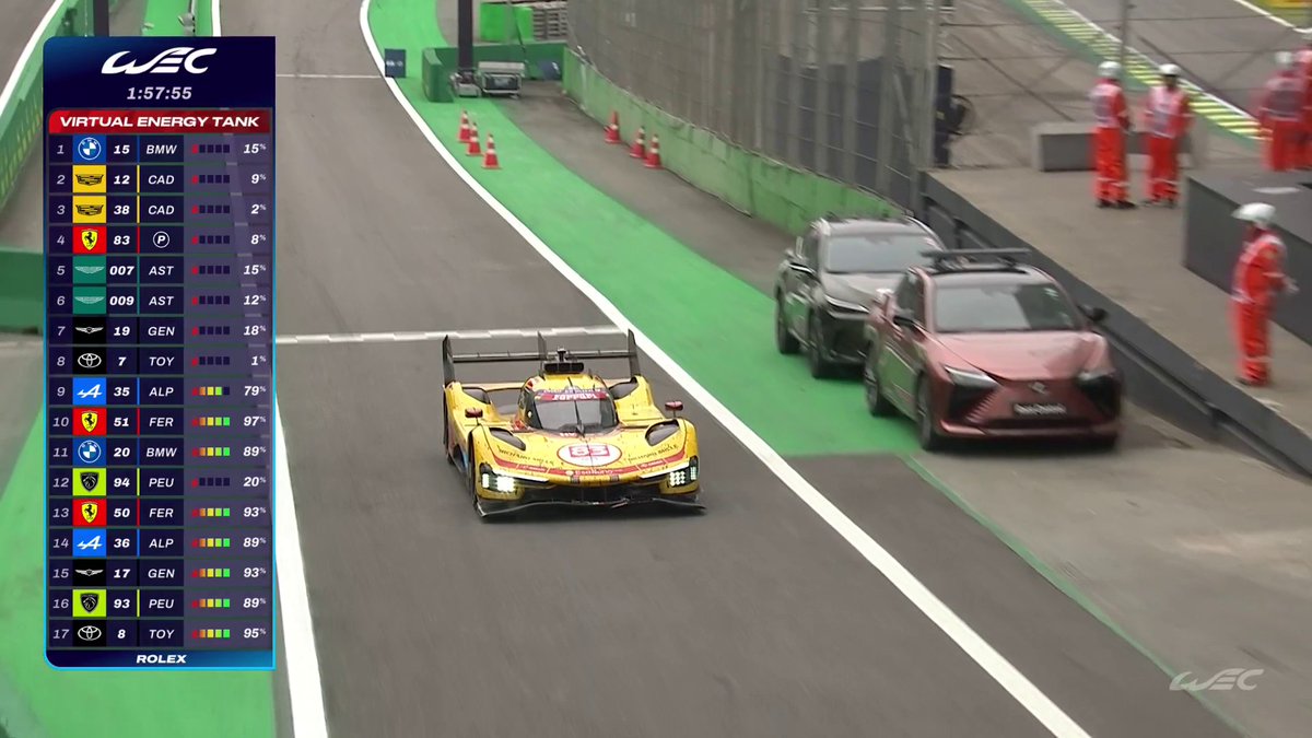 A sticky problem for the #51 😳 After hitting the barrier on pit exit, James Calado’s Ferrari Hypercar was left dragging part of the pit banner. #WEC #6HSaoPaulo #Ferrari