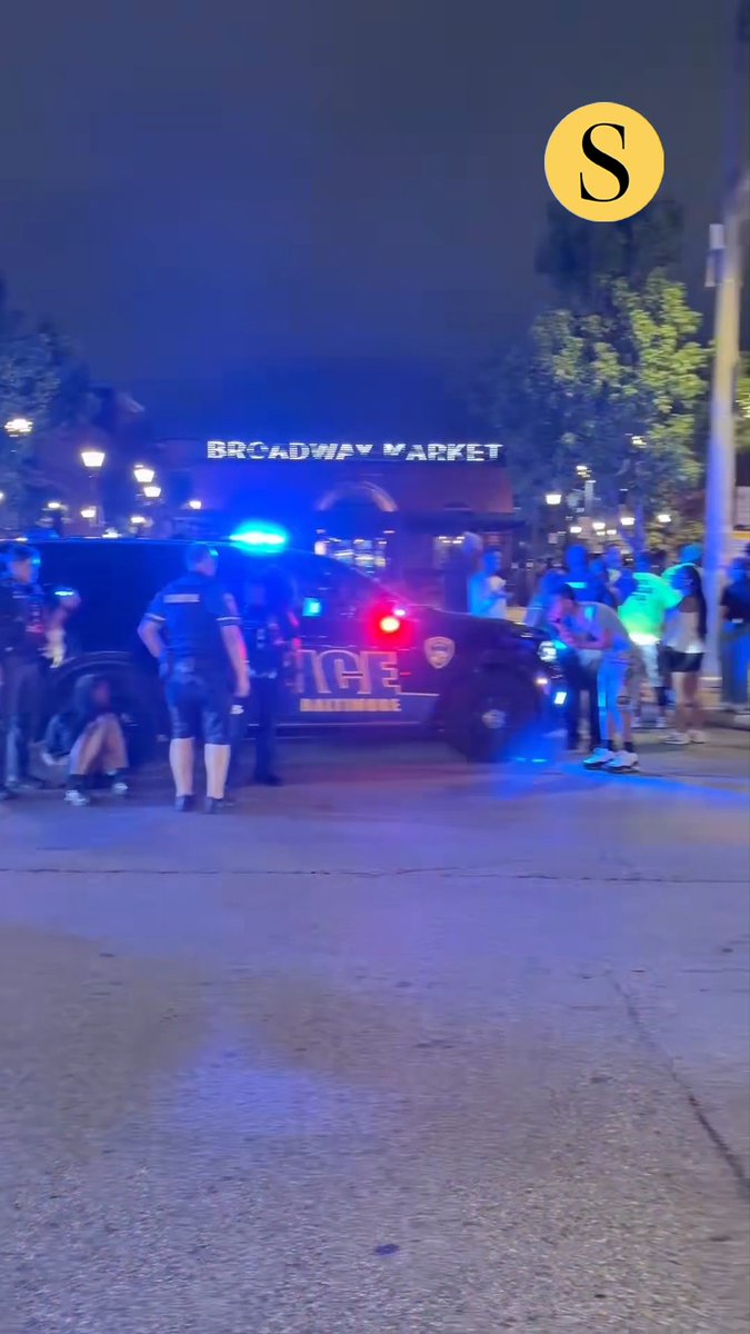 A large crowd gathered in Baltimore’s Fells Point neighborhood Saturday night, prompting a police response. 🎥: Baltimore Sun