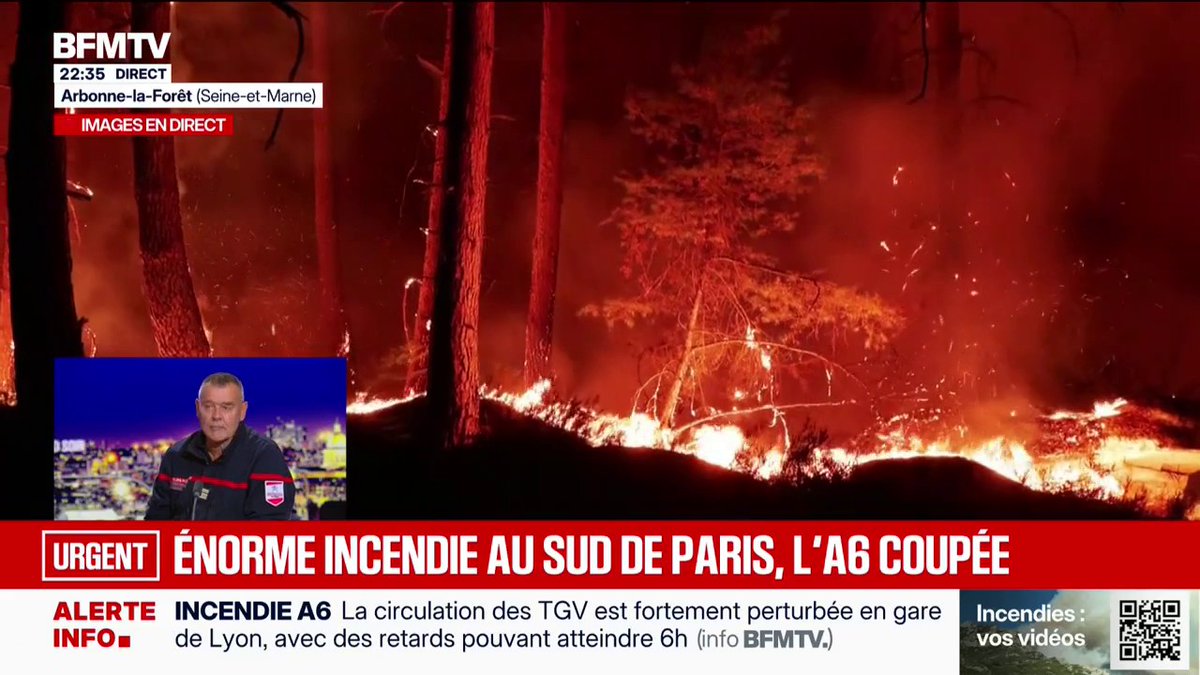 💬 "Malgré les moyens aériens, le feu continue de progresser" ➡️ Le Lieutenant-Colonel Pascal Reversat à propos du violent incendie dans la forêt de Fontainebleau