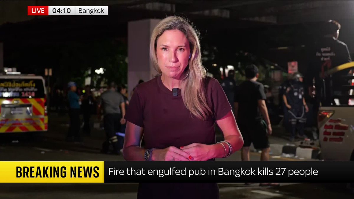 Sky's Cordelia Lynch reports from Bangkok, where relatives are gathering at the site of a deadly pub fire awaiting news of their loved ones. Warning: This video contains distressing footage of the fire. Latest: 📺 Sky 501, Virgin 602 and Freeview 233