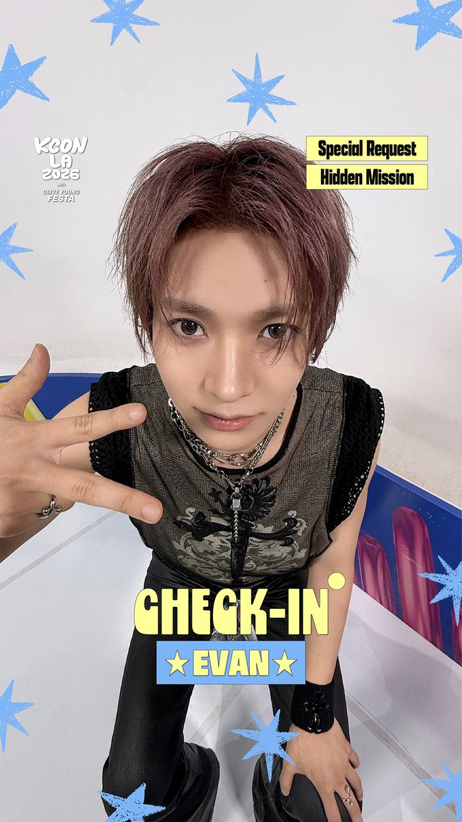 [#KCONLA2026] #EVAN CHECK-IN Check out EVAN’s special request and spot the hidden mission in the video! 👀 Respond to the request and guess the mission for a chance to win a prize 🎁 KCONers, let us know in the comments~! - 𝐆𝐄𝐓 𝐘𝐎𝐔𝐑 𝐓𝐈𝐂𝐊𝐄𝐓 𝐍𝐎𝐖! 🎟️ 🔗Ticket Info - KCON LA 2026 AUG 14-16 Arena, LA Convention Center Let’s #KCON