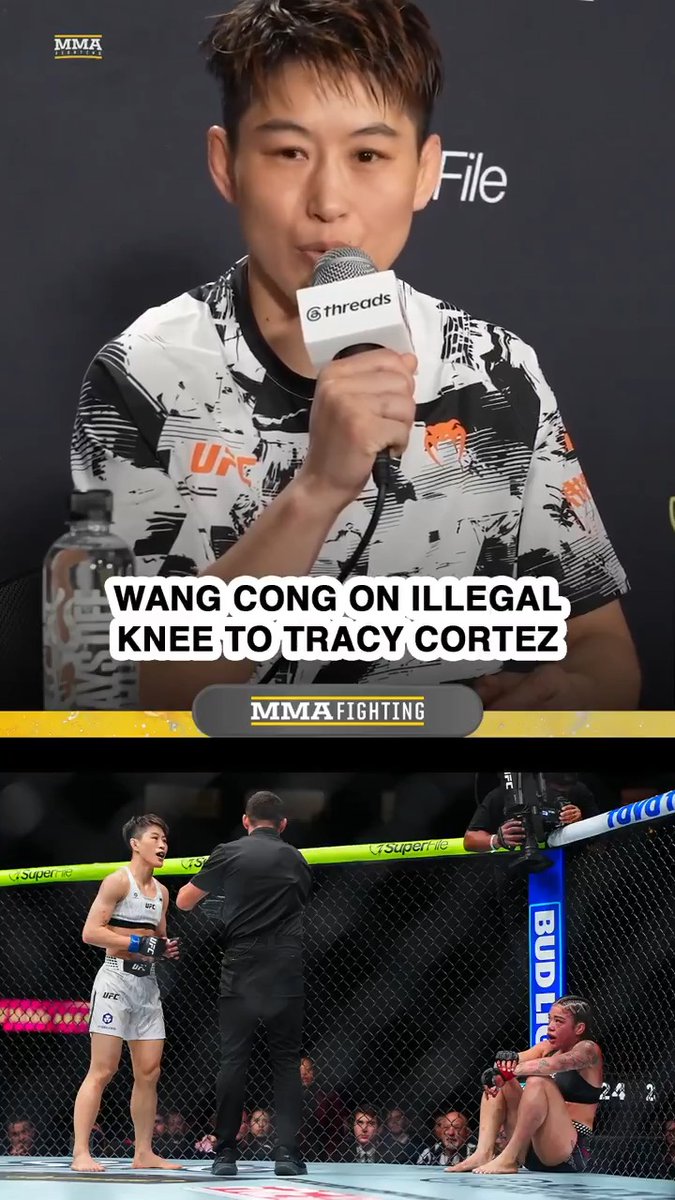 Wang Cong gives her side of the illegal knee in her win over Tracy Cortez at #UFC329: "Maybe there was a misunderstanding in the language and the translation about the rules."