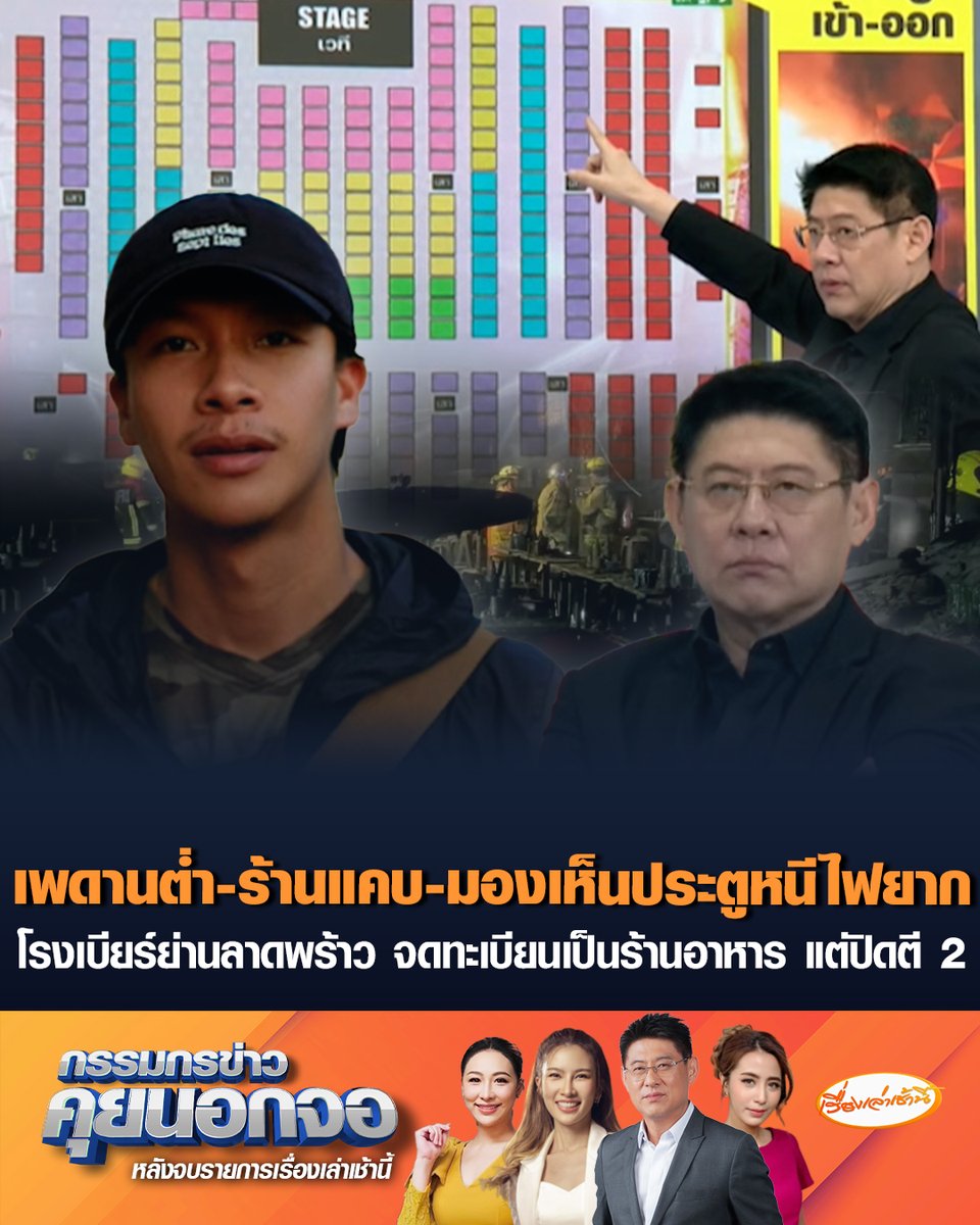 วัชรา ตาคำ ผู้สื่อข่าวรายการเรื่องเล่าเช้านี้ ช่อง 3 โฟนอินอธิบายผังร้านโรงเบียร์ ย่านลาดพร้าว เพดานต่ำ-ร้านแคบ เปิดประตูเข้าออกได้แค่อันเดียว ซ้ำยังมองเห็นประตูหนีไฟได้ยาก พบจดทะเบียนเป็นร้านอาหารที่มีดนตรี แต่ปิดร้านตี 2 #เรื่องเล่าเช้านี้ #ครอบครัวข่าว3 #กรรมกรข่าวคุยนอกจอ #ไฟไหม้โรงเบียร์ #ลาดพร้าว