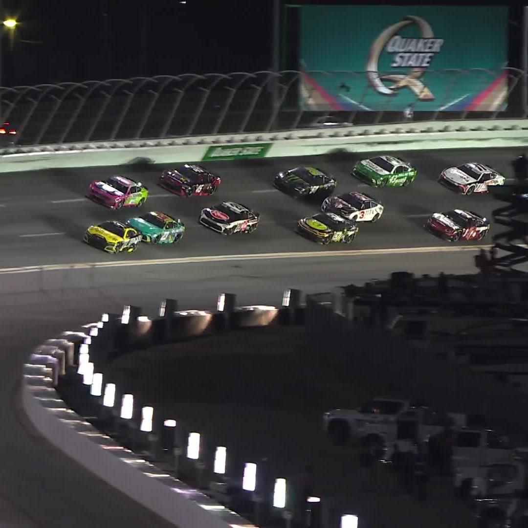 There's trouble on the backstretch, and multiple cars are involved!