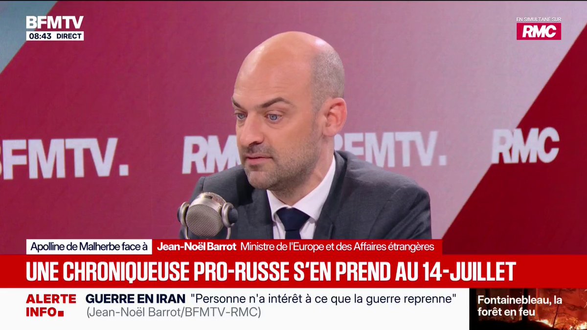 "C'est la propagande du Kremlin", réagit Jean-Noël Barrot, ministre des Affaires étrangères, aux propos de la chroniqueuse russe Xenia Fedorova au sujet de la guerre en Ukraine
