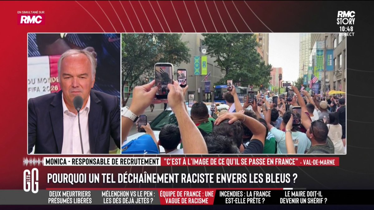 ⚽ Pourquoi un tel déchainement raciste envers l'Équipe de France ? 📞 Monica, responsable de recrutement : "On s'insurge alors qu'on a laissé faire. Tout est fait en France pour que le racisme monte. Nous-mêmes, on n'arrive pas à le gérer. On laisse un boulevard à CNews." #GGRMC