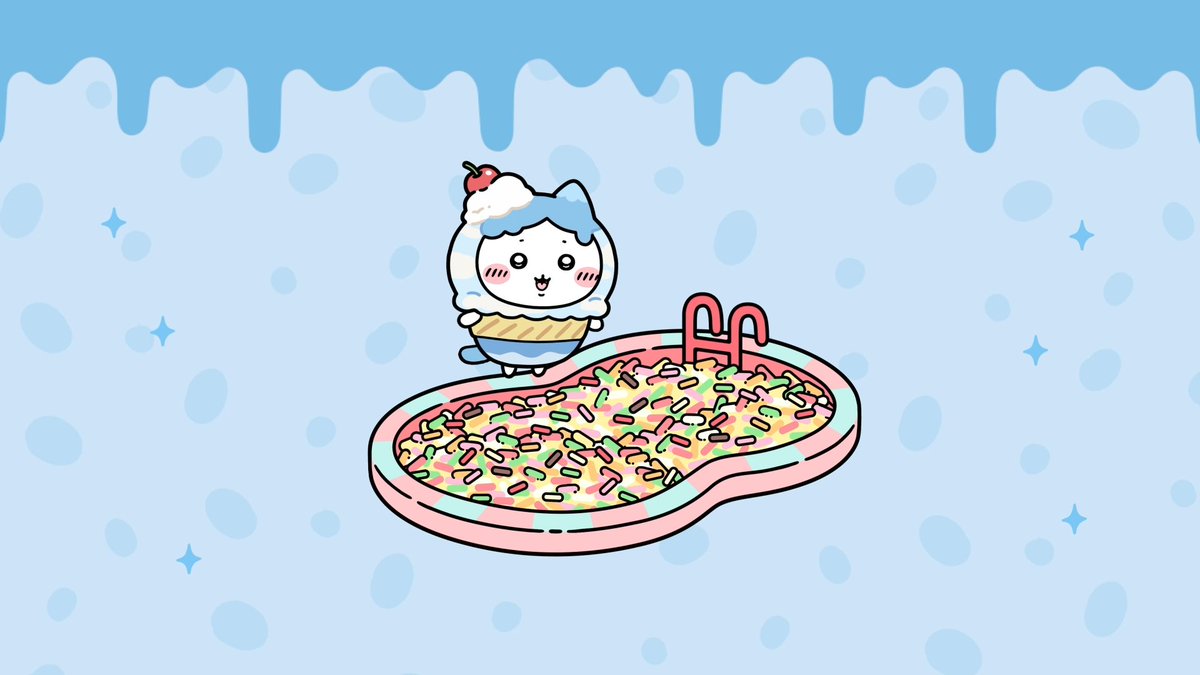 ┏━━━━━━━┓ 🥄アイス🥄 ホームアイテム ┗━━━━━━━┛ アイス衣装のハチワレが遊びに来る ホームアイテム【トッピングプール】をご紹介✨ Lvアップさせるとモモンガも遊びに来る! ちいぽけにログインしてゲットしよう⭐ #ちいぽけ #ちいかわぽけっと #ちいぽけアイス