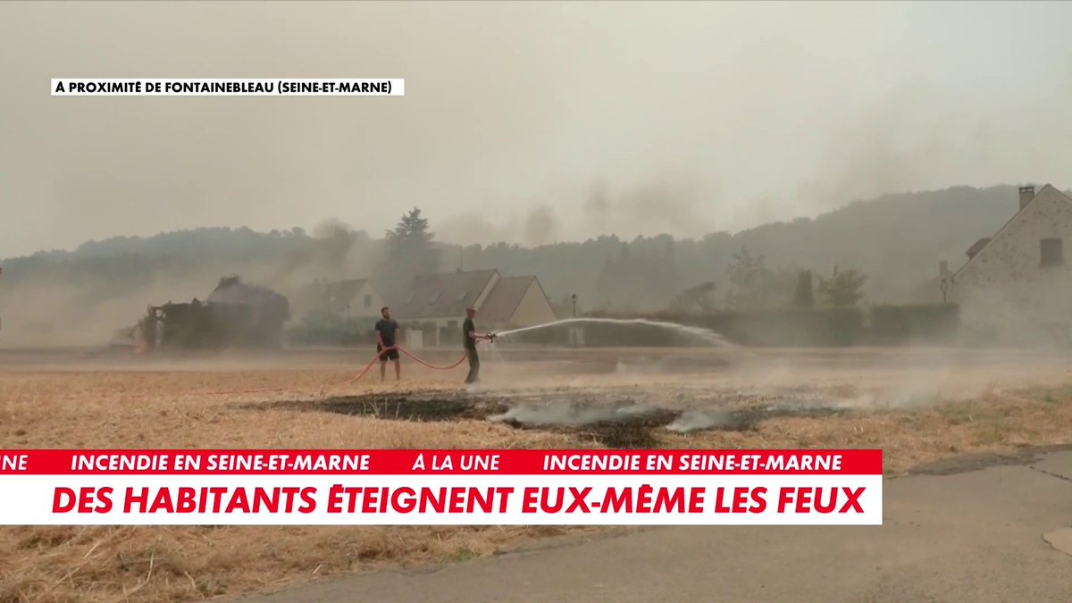 Des habitants tentent d'éteindre le feu qui se propage toujours à Fontainebleau dans les alentours #MidiNews Toute l'info est à retrouver sur
