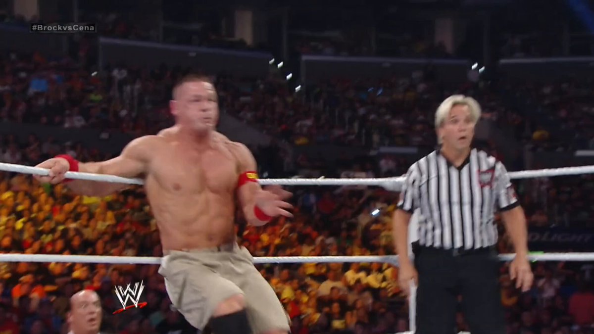 When Brock Lesnar shrugs off John Cena's AA with that deadly laugh 😂 Cena counters Brock's F5 and hits an AA, thinking it'll do some damage. Brock just sits there, sticks out his tongue, and starts laughing. 😭