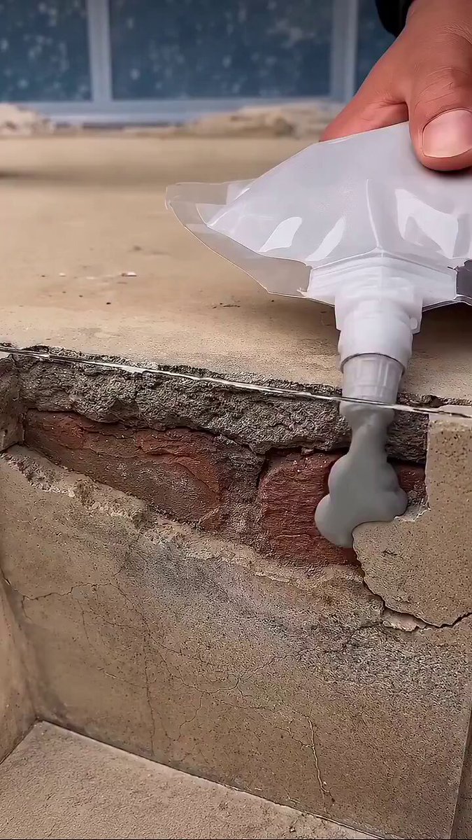 This concrete crack filler goes in like thick glue then rolls out perfectly smooth. Deep gaps filled, surface leveled in seconds. No more ugly crumbling concrete. Who else is fixing up their driveway or patio this summer? #ConcreteRepair #DIYFix #HomeImprovement