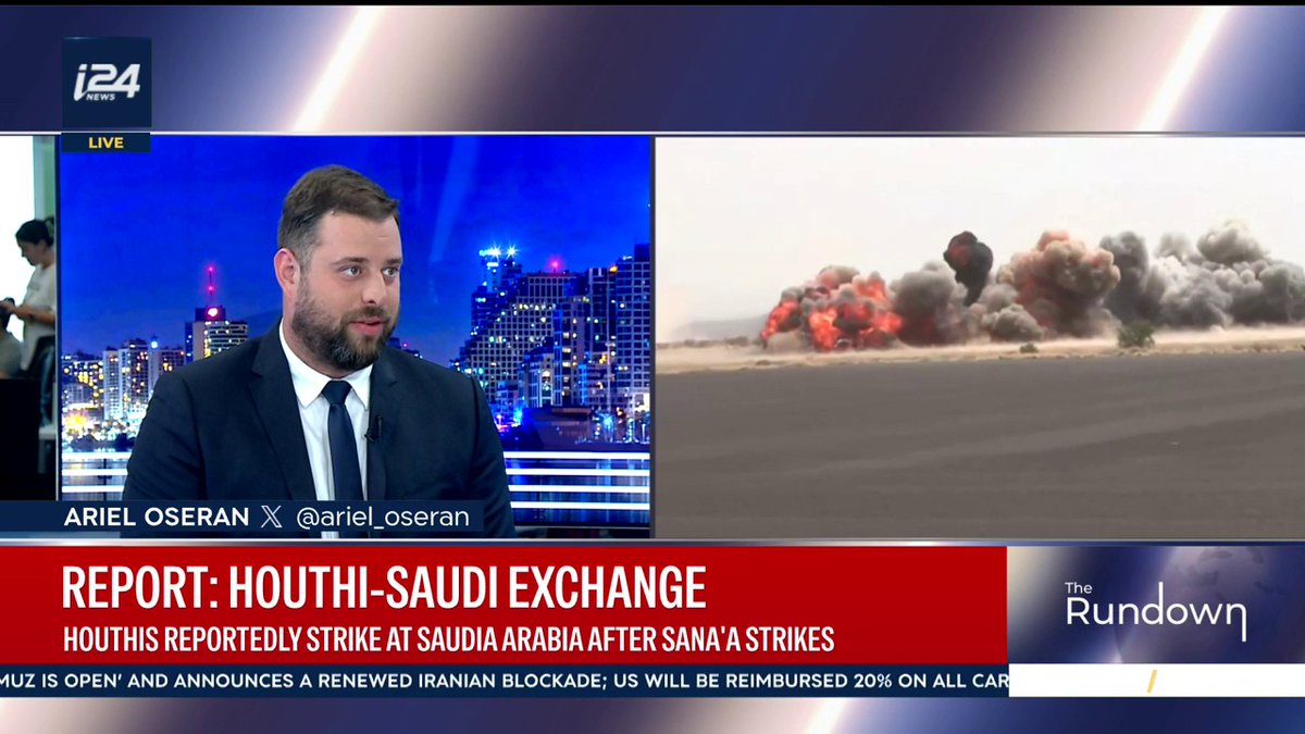 'The Houthi launched a barrage of missiles toward Abha International Airport and the Asir region, suggesting the Houthis are convinced Saudi Arabia was behind the earlier airstrike on Sana'a International Airport.' Correspondent Ariel Oseran أريئل أوسيران joins Benita Levin on #TheRundown